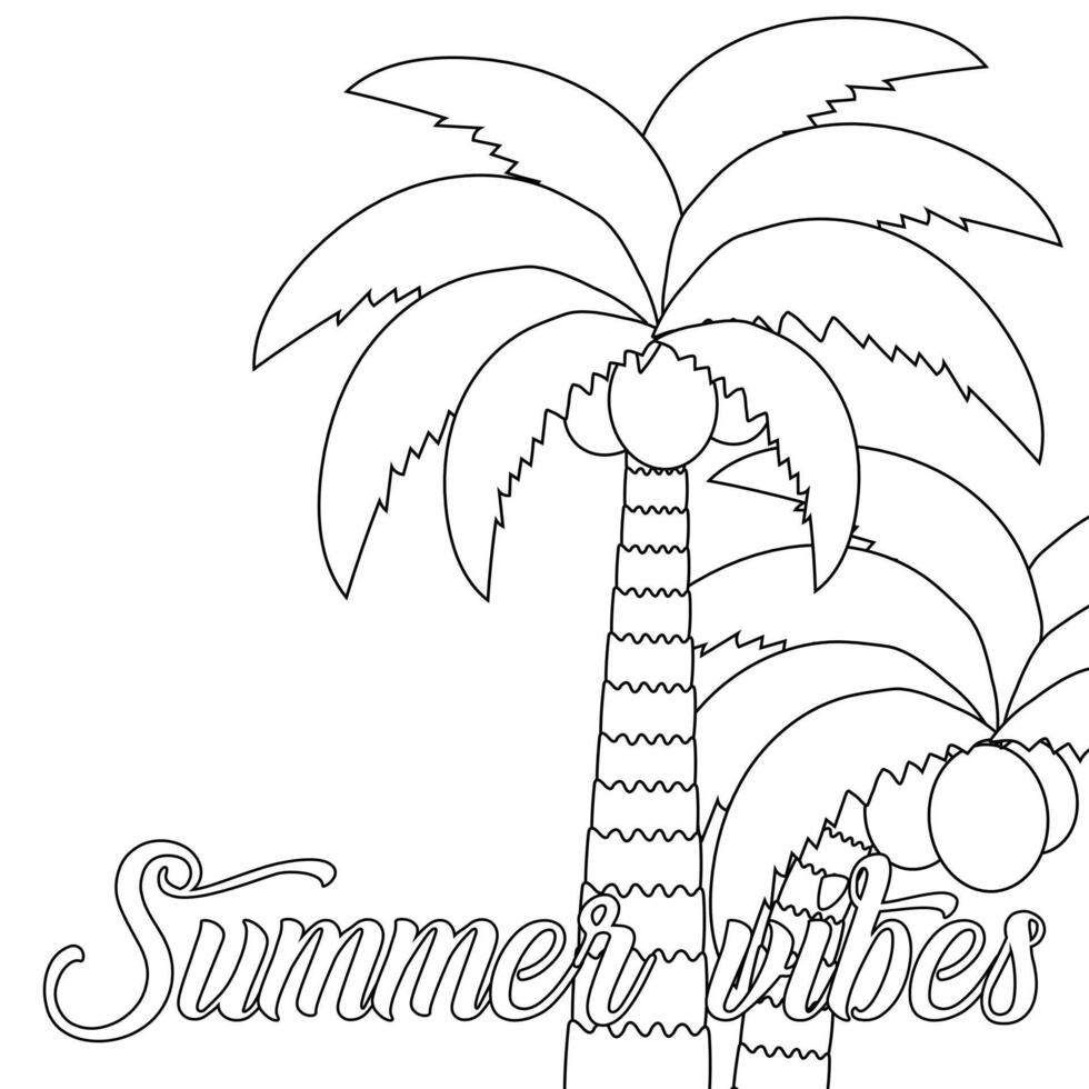 A fun and relaxing coloring page featuring palm trees and Summer Vibes text. Perfect for creative summertime activities. vector