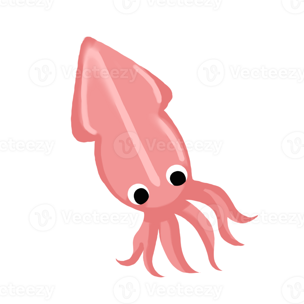 a pink squid with a long tail on a transparent background png