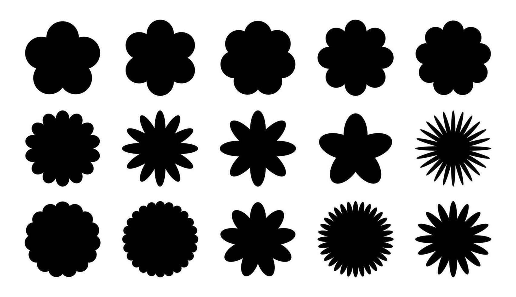 Set of flower shapes with dark shadows vector
