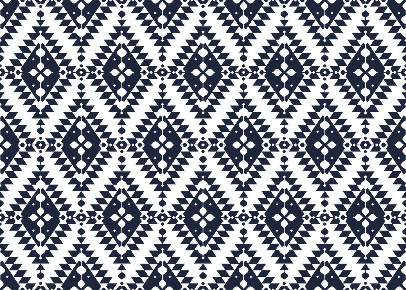 dark blue geometric ethnic fabric seamless pattern on White background, design for cloth, carpet, batik, wallpaper, wrapping etc. vector