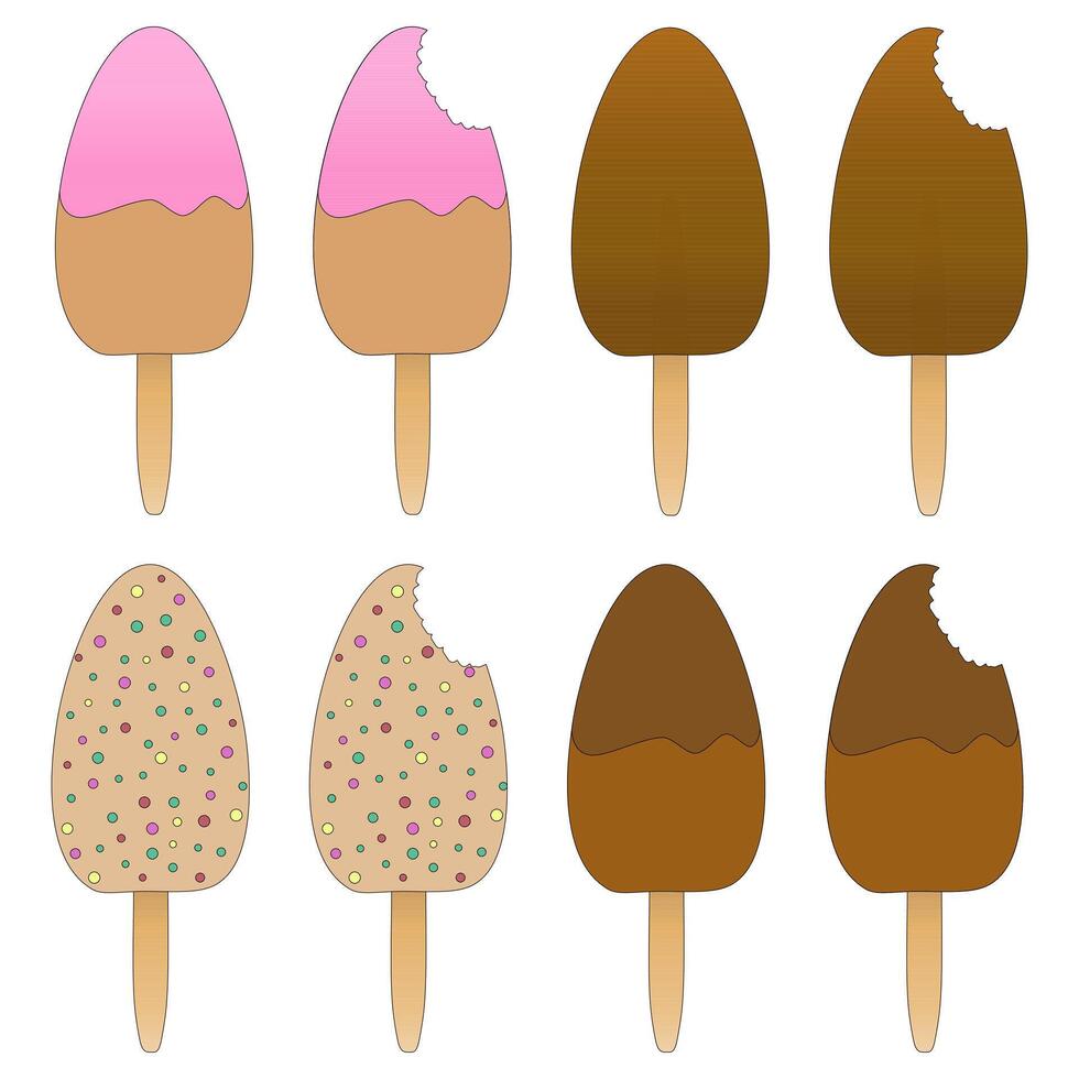 A delightful set of illustrations featuring colorful ice cream popsicles, perfect for summertime designs and creative projects. vector