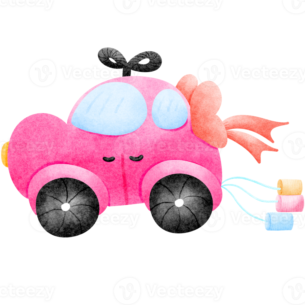 a pink car with a bow on the hood png
