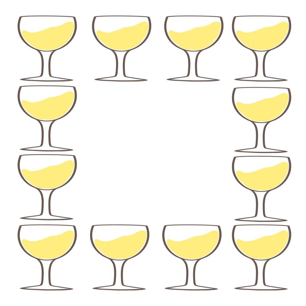 A decorative arrangement of white wine glasses on a white background vector