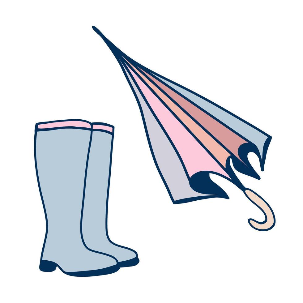 Rainy day accessories with rain boots and an umbrella vector