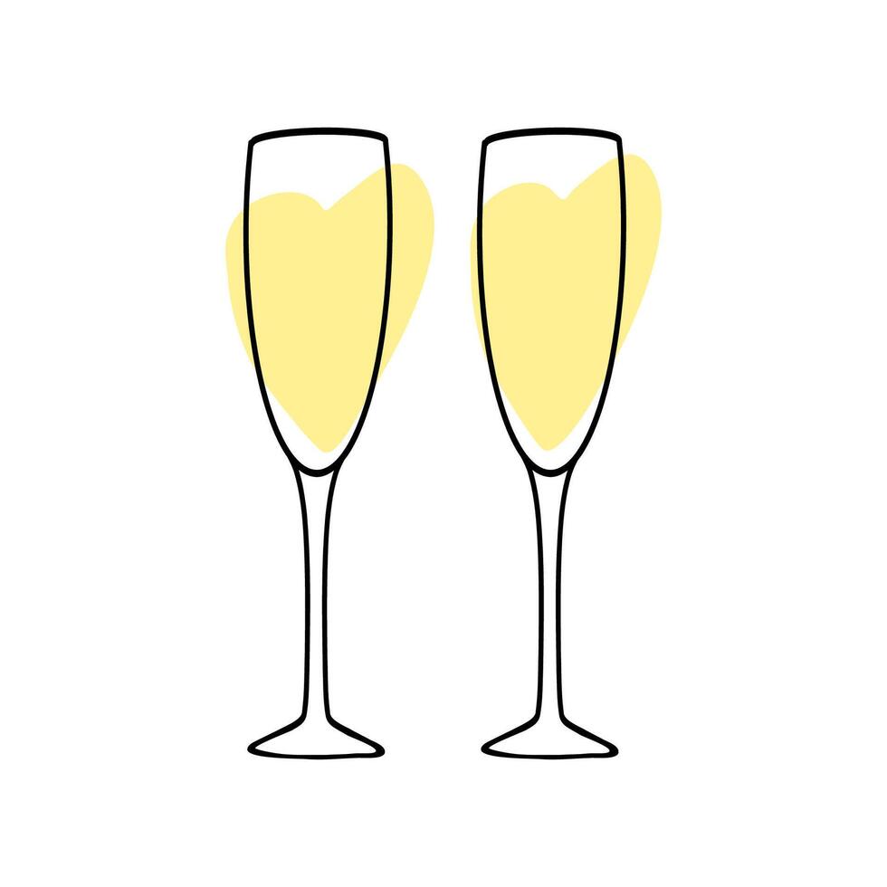 Two elegant champagne flutes filled with a yellow drink, symbolizing celebration and romance vector
