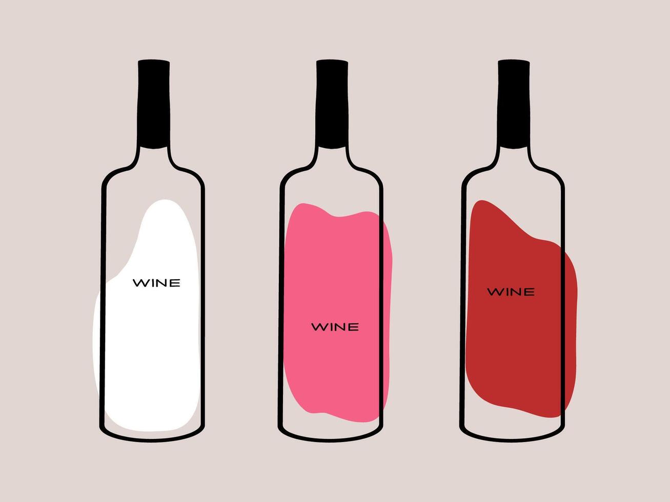 A collection of wine bottles showcasing white, rose, and red varieties on a neutral background vector