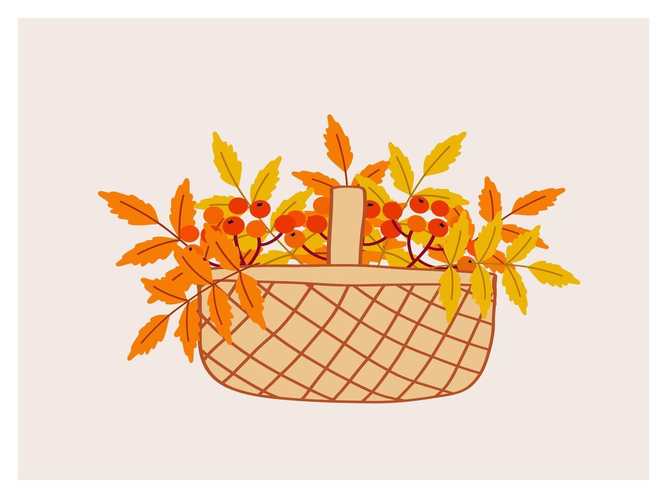 Basket filled with autumn leaves and berries on a light background vector
