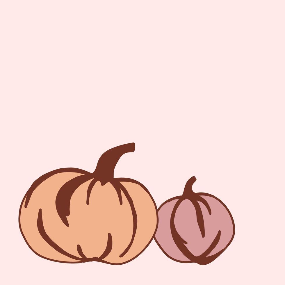 Two decorative pumpkins in soft pastel colors against a simple light pink background vector