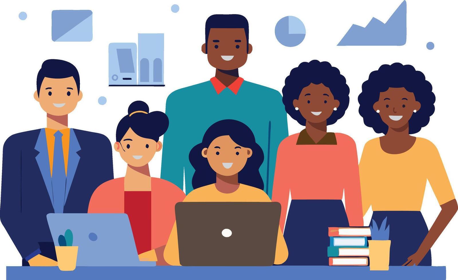 a beautiful image of Black people team illustration of office work vector