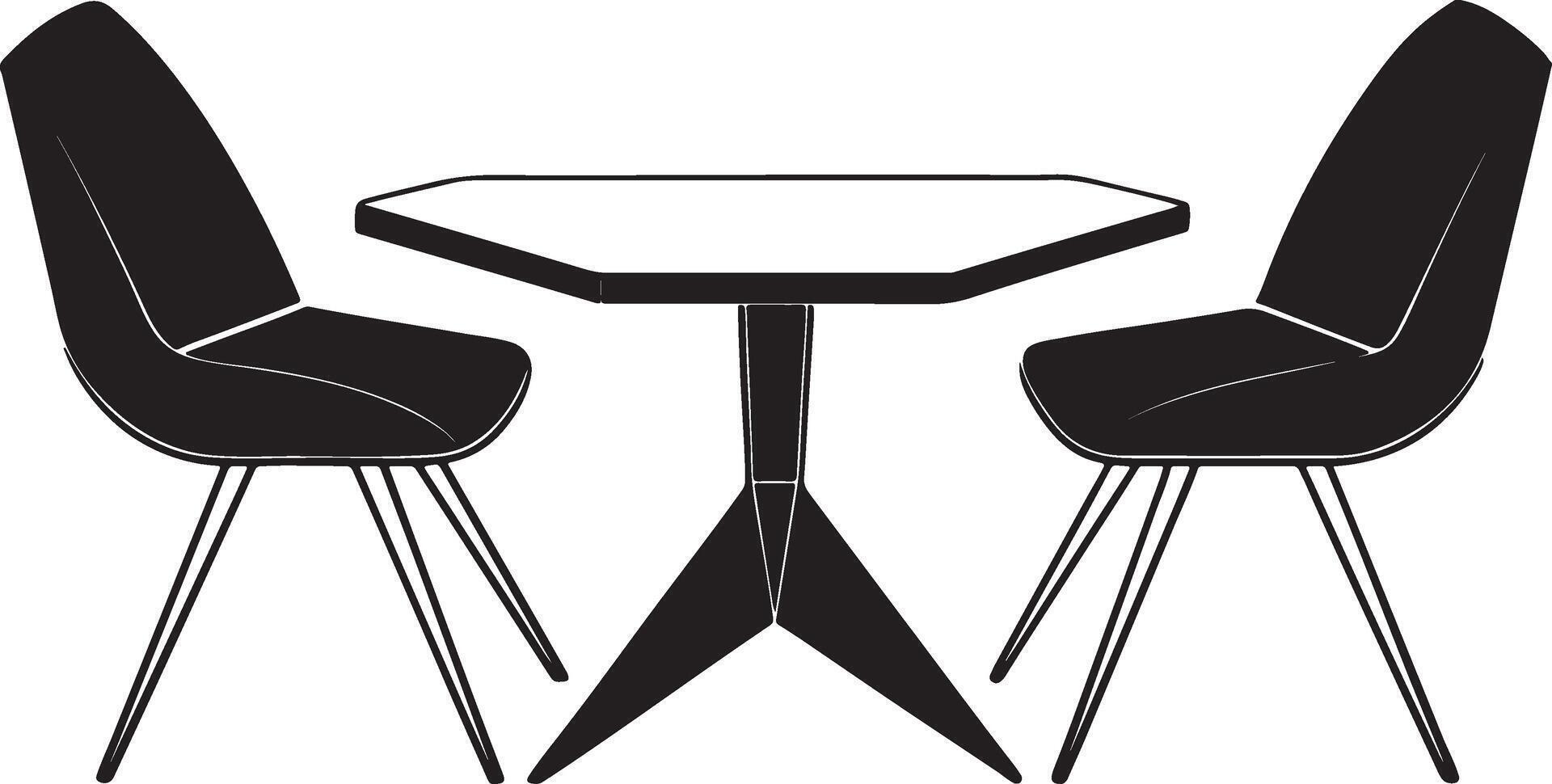 A silhouette of a sleek, modern table with two minimalist chairs vector