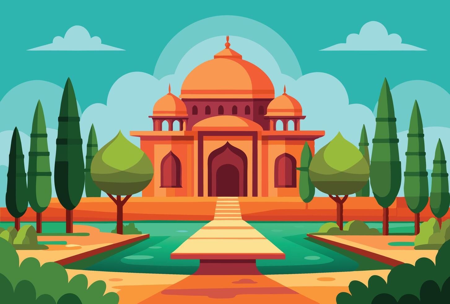 a beautiful image of Mughal Garden illustration vector