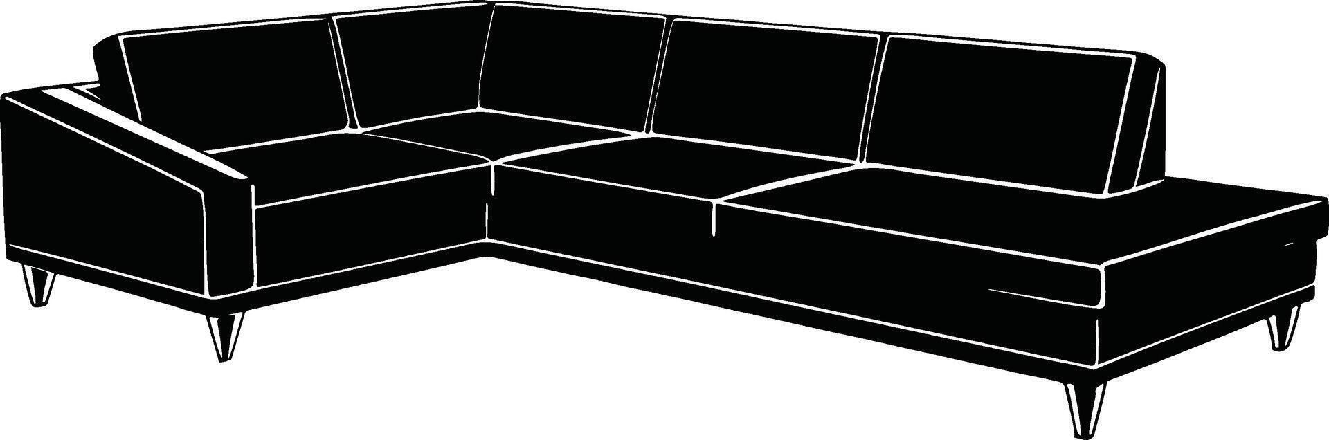 A silhouette of a contemporary L-shaped sectional sofa vector