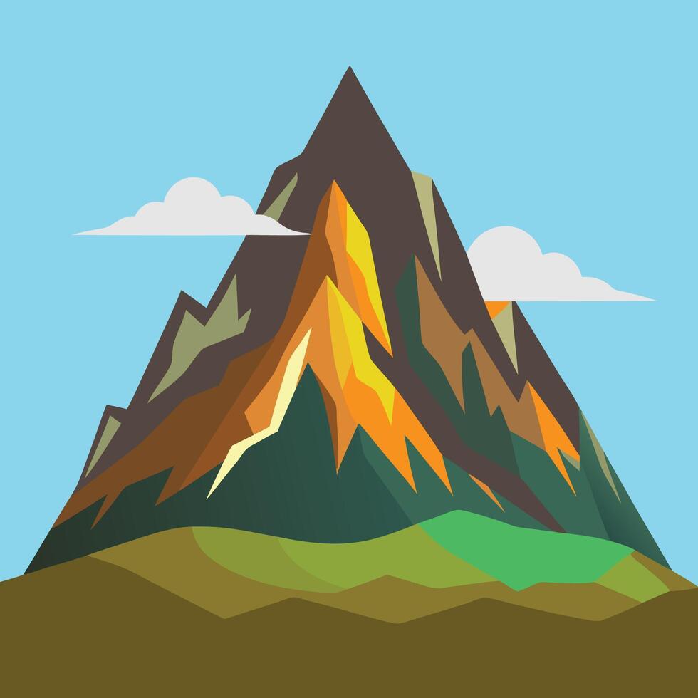 Mountain image, Flat color style. vector