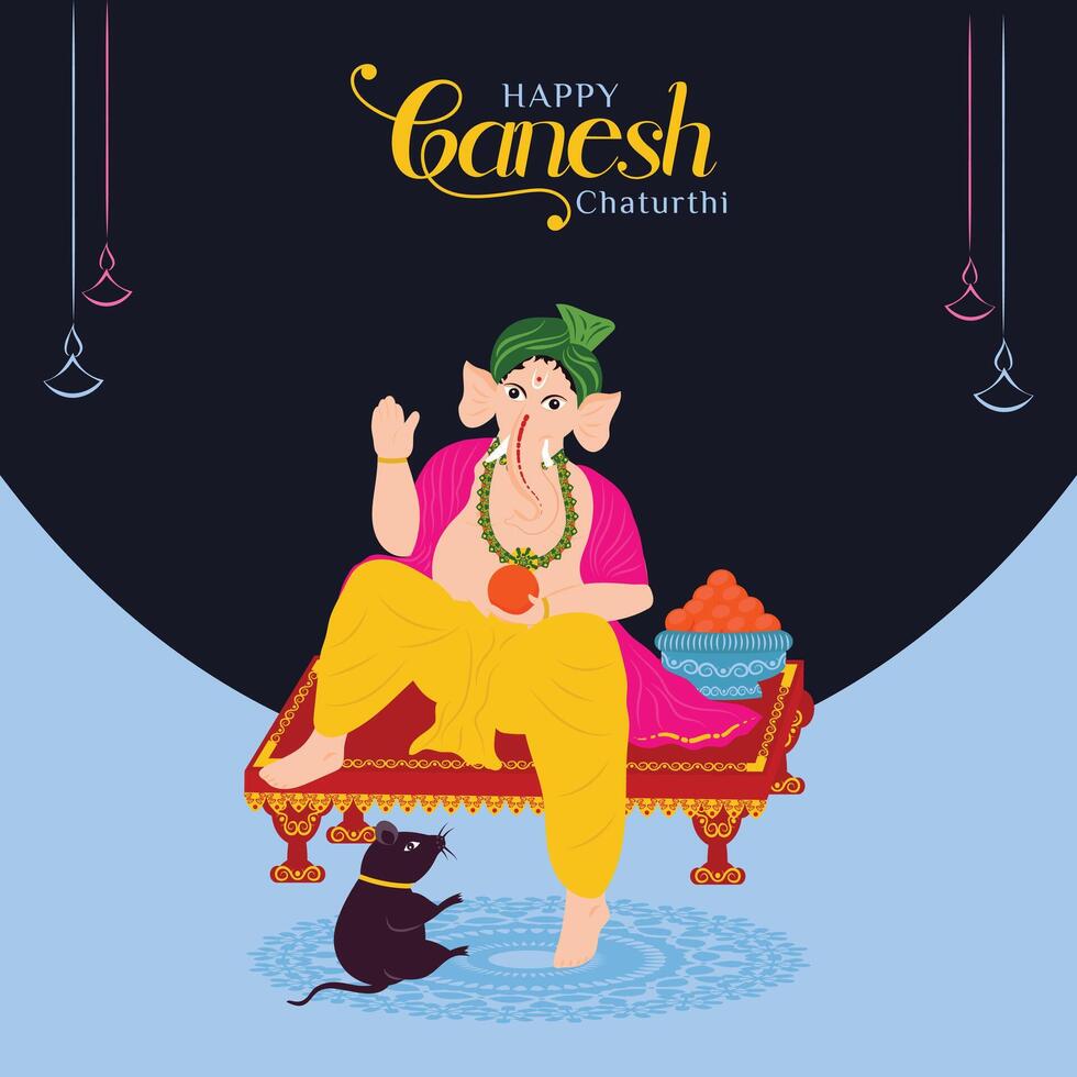 Ganesha Full Body Blessing Pose Illustration Post For Ganesh Chaturthi Celebration vector