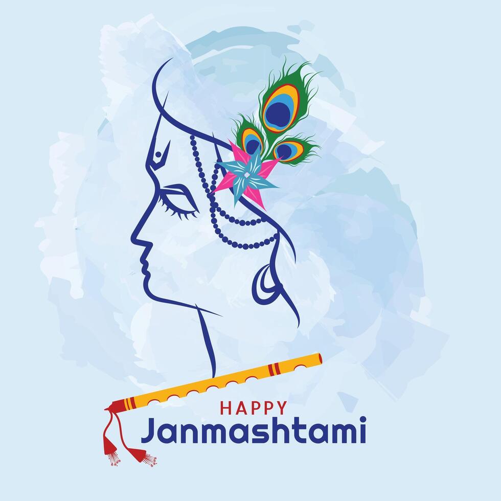 Krishna Janmashtami Social Media Post With Watercolor Background vector