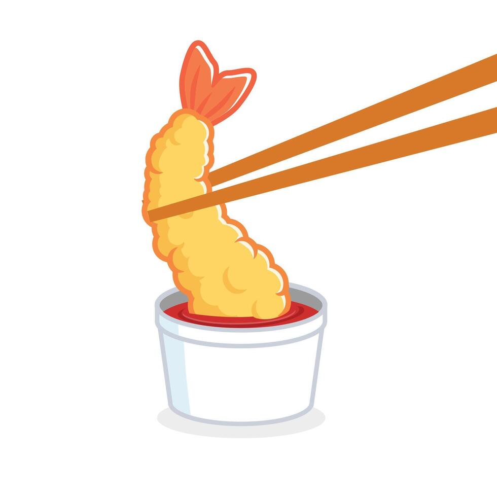 Ebi furai or Japanese shrimp deep fried dip in spicy sauce Design in cartoon art style illustration element asset for content perfect for fast food business brand logo packaging editable vector