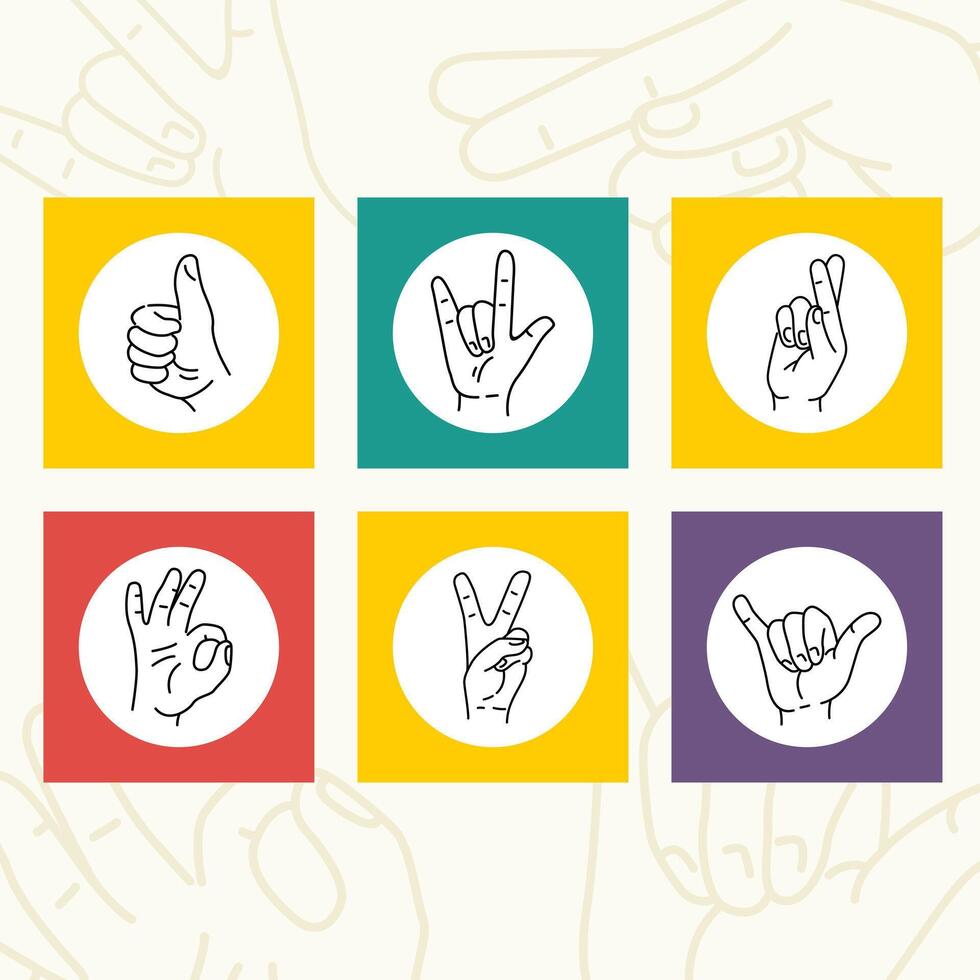 Hand Gesture Icon Sign Handdrawn Monoline Set vector