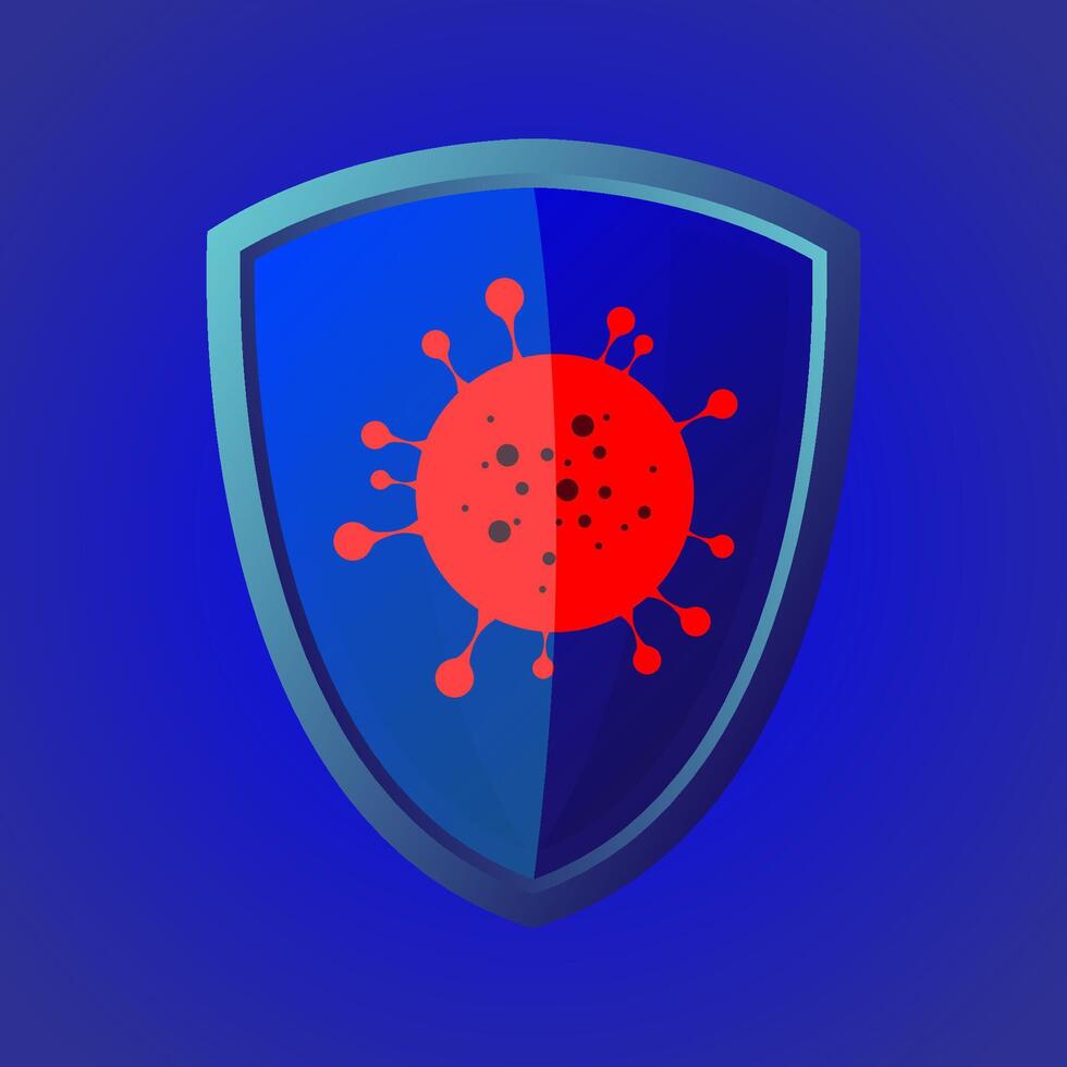 Hygienic medical blue shield protecting from virus germs and bacteria. Immune system. Anti virus bacterial concept. vector