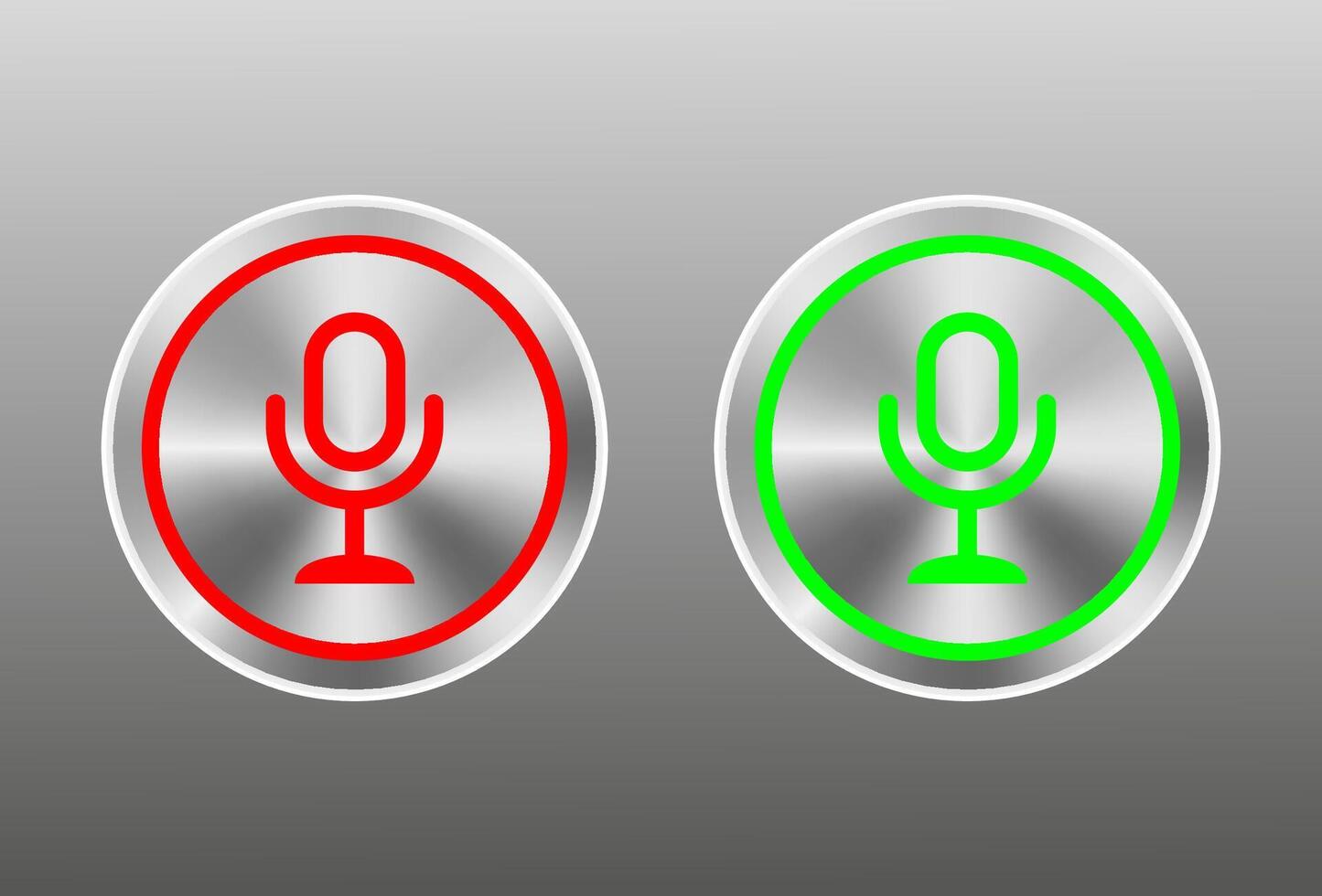 Microphone icon set. Air Microphone Button red and green web design. Silver metallic web buttons. vector