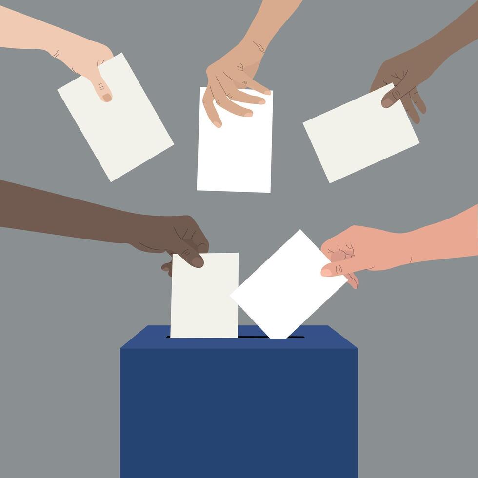 Human hand putting ballot into ballot box vector