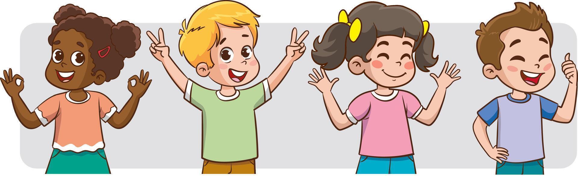 cute happy kids with optimistic body language. vector