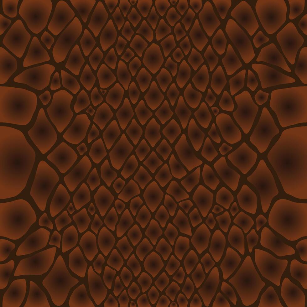 Snake scale skin drawing. Reptile seamless texture. Brown gradient cell background. Animal print vector