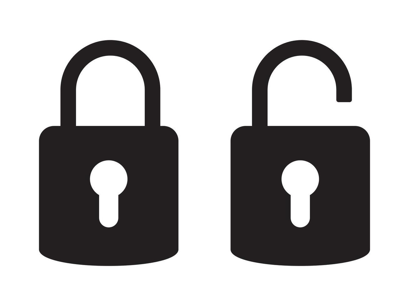 Padlock icon, security icon. Black locked unlocked padlock icon. vector