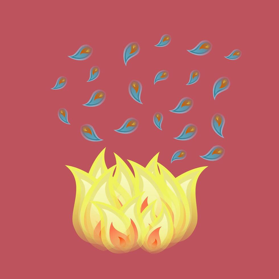 Bonfire and ghosts on a red background, Halloween. color drawing vector