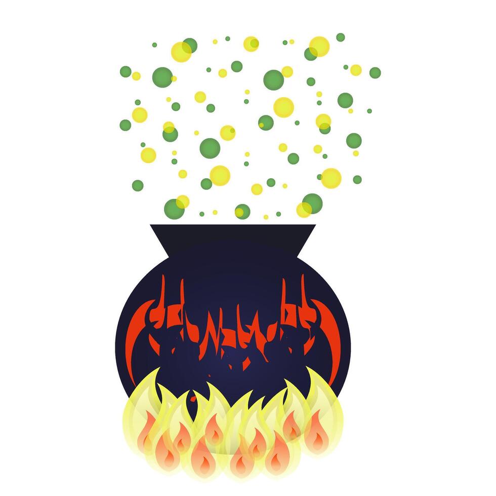 The witchs potion cauldron is on fire, Halloween. color drawing vector