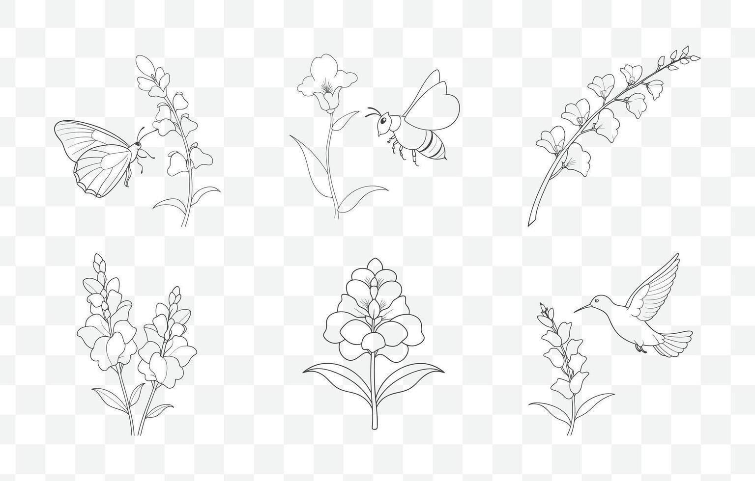 Print Snapdragon Flower Botanical Line Art Set for Floral Designs and Illustrations vector