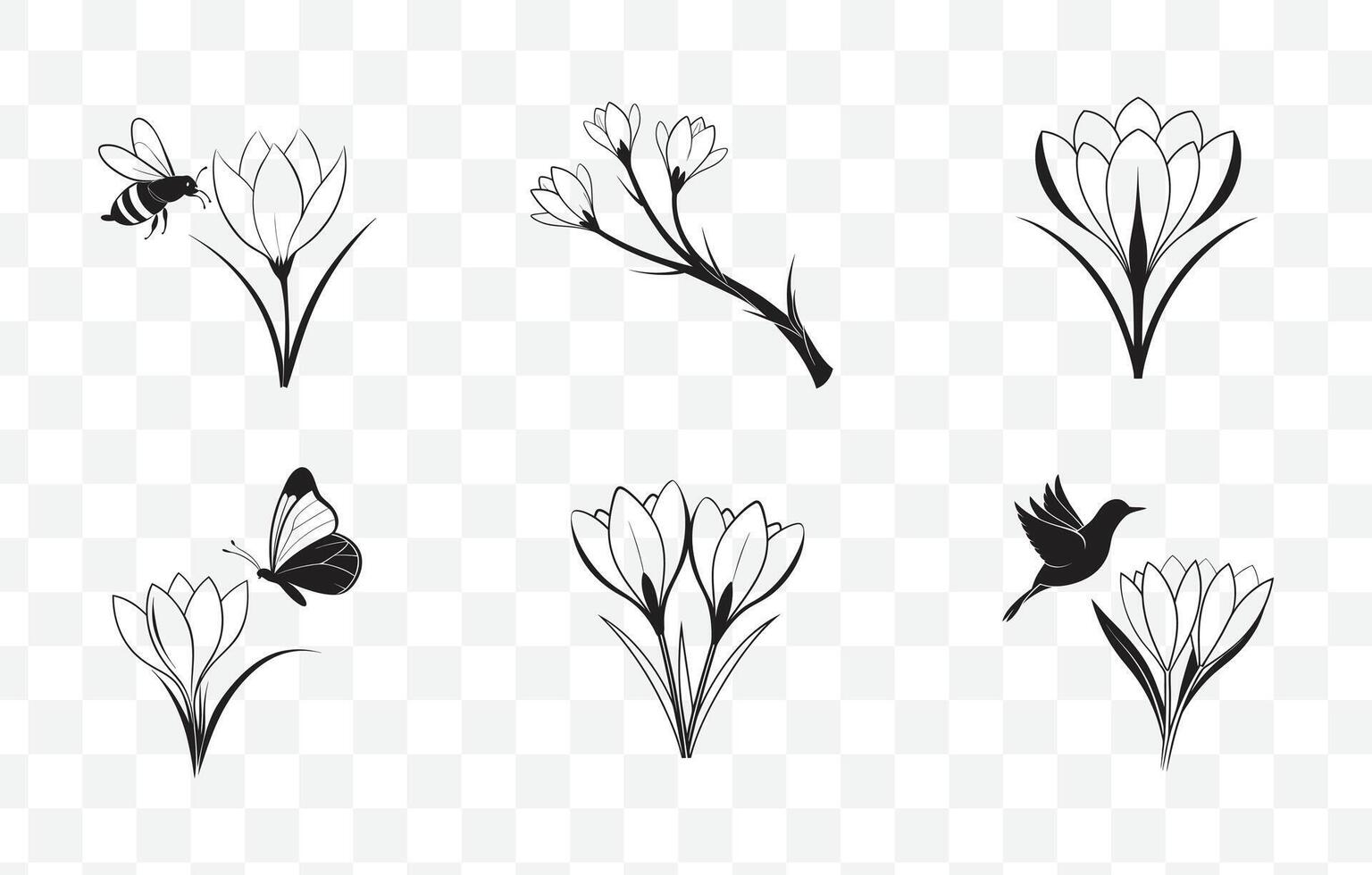 Print Elegant Crocus Flower Line Art Set Perfect for Botanical Illustrations Graphic Design and Artistic Projects vector