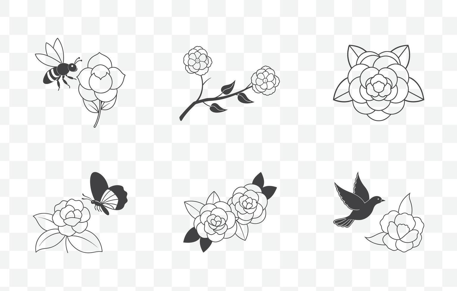 Print Elegant Camellia Line Art Set Featuring Detailed Floral Designs for Creative Projects vector