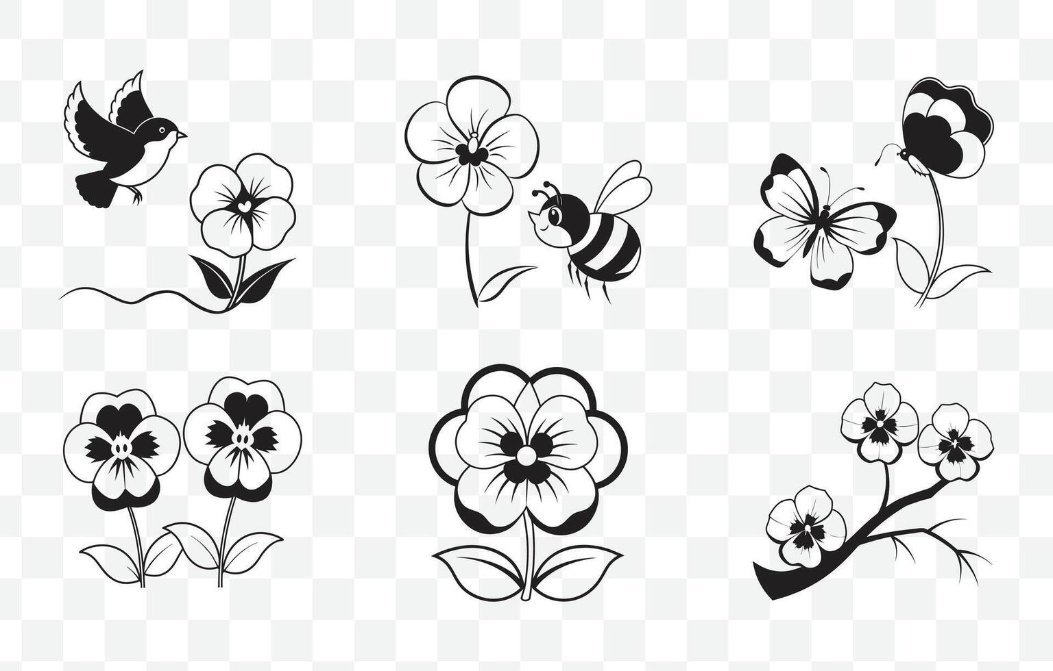 Print Pansy Flower Line Art Set Detailed Botanical Illustrations of Pansies for Design and Decoration Projects vector