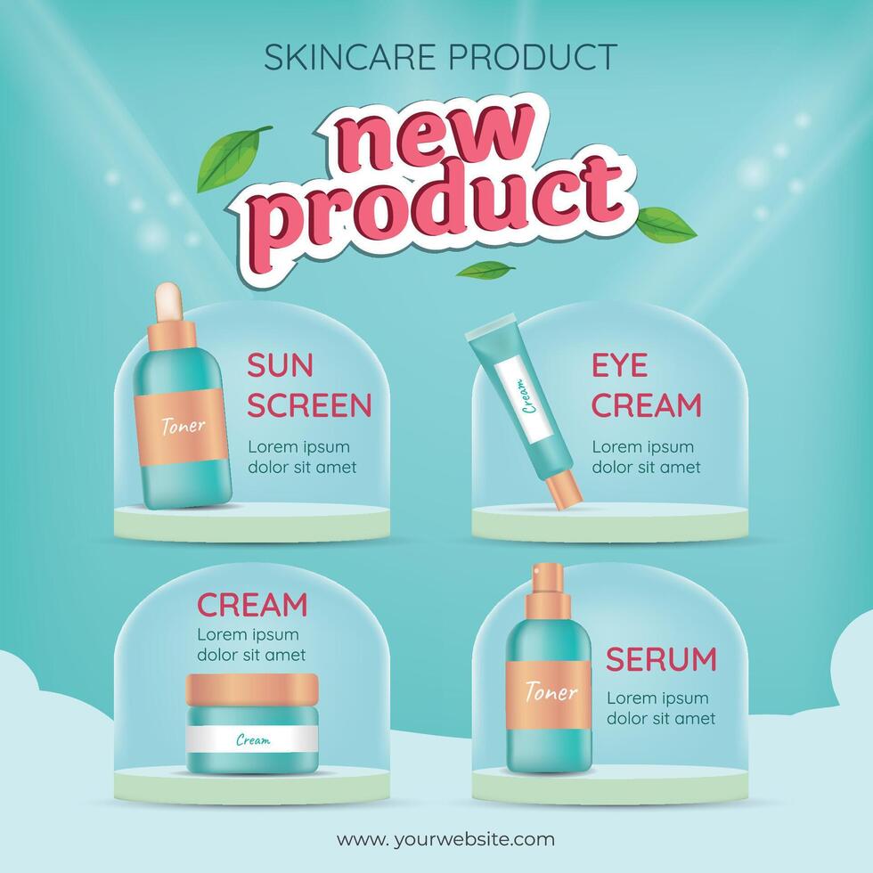 Sosocial media Catalogue Mailer Design Template Editable Beauty Product skyblue Theme vector