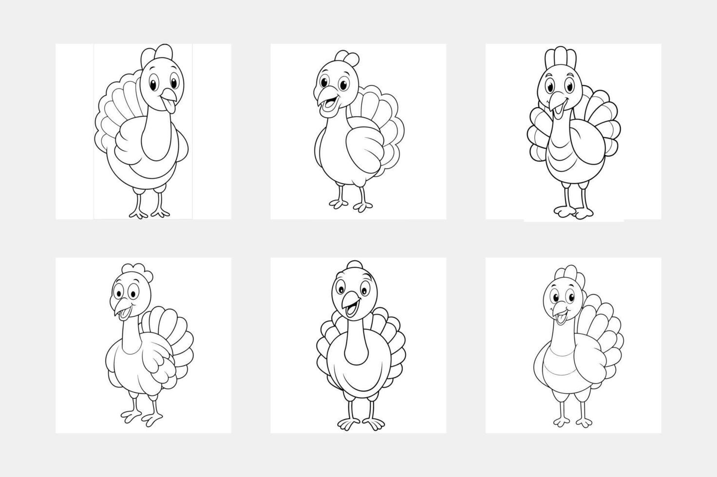 Outlined Turkey Baby Cartoon Character In Different Poses vector