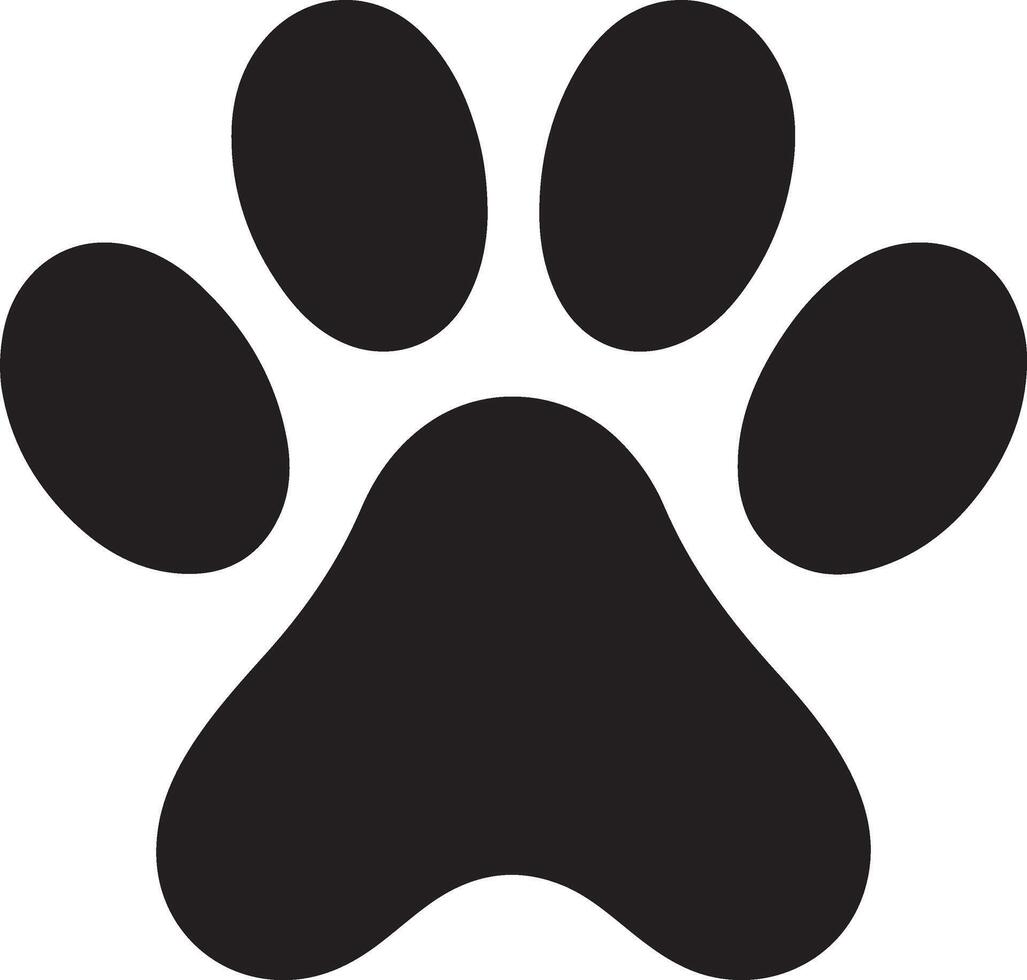 Paw print simple icons. Paw foot trail print of cat. Dog, puppy silhouette animal. Bear paw print vector