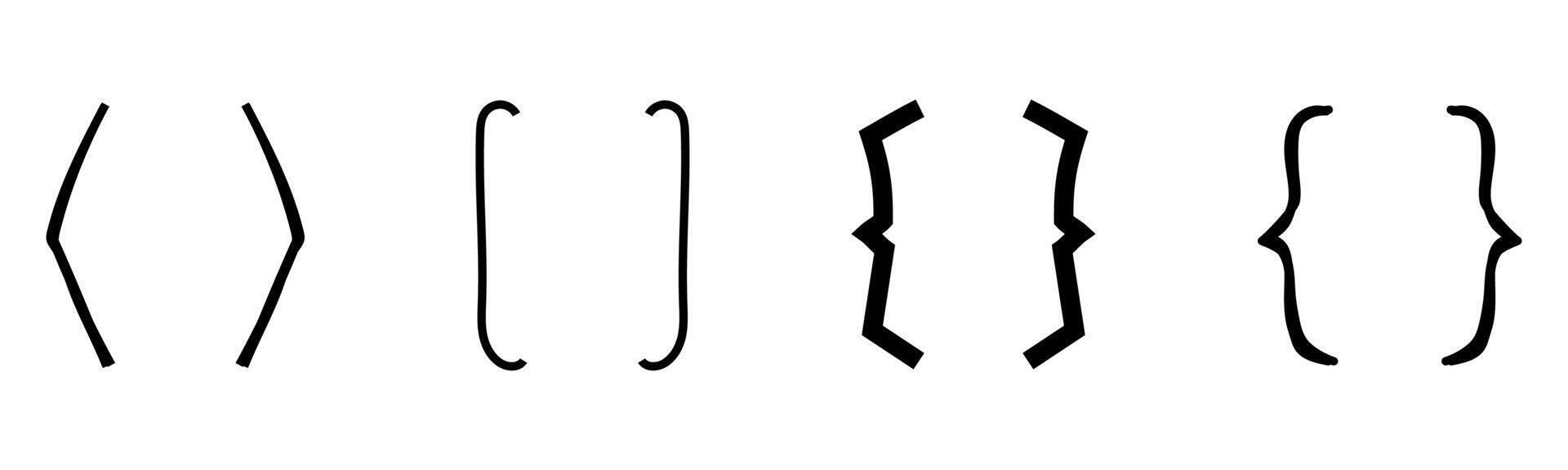 Brackets quote box frame sketch, brace border text parenthesis. Font punctuation, doodle decoration. vector