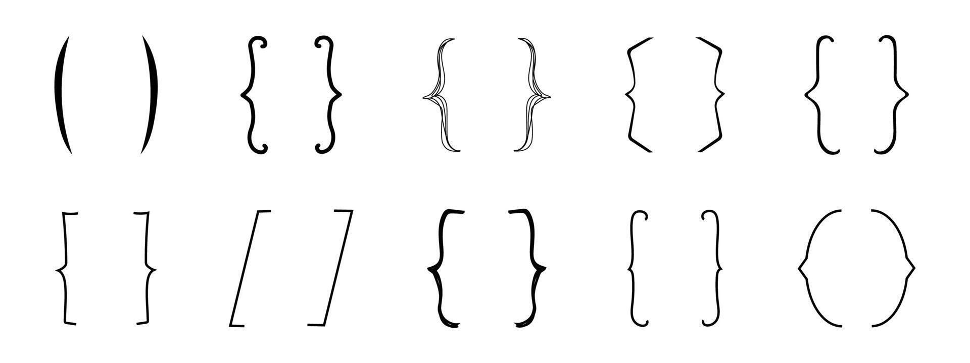 Brackets quote box frame sketch, brace border text parenthesis. Font punctuation, doodle decoration. vector