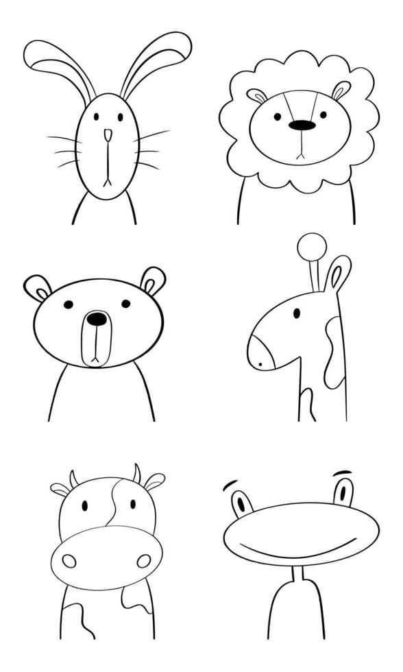 Animals collection. Simple set of animal characters - bunny, lion, bear, giraffe, cow, frog vector