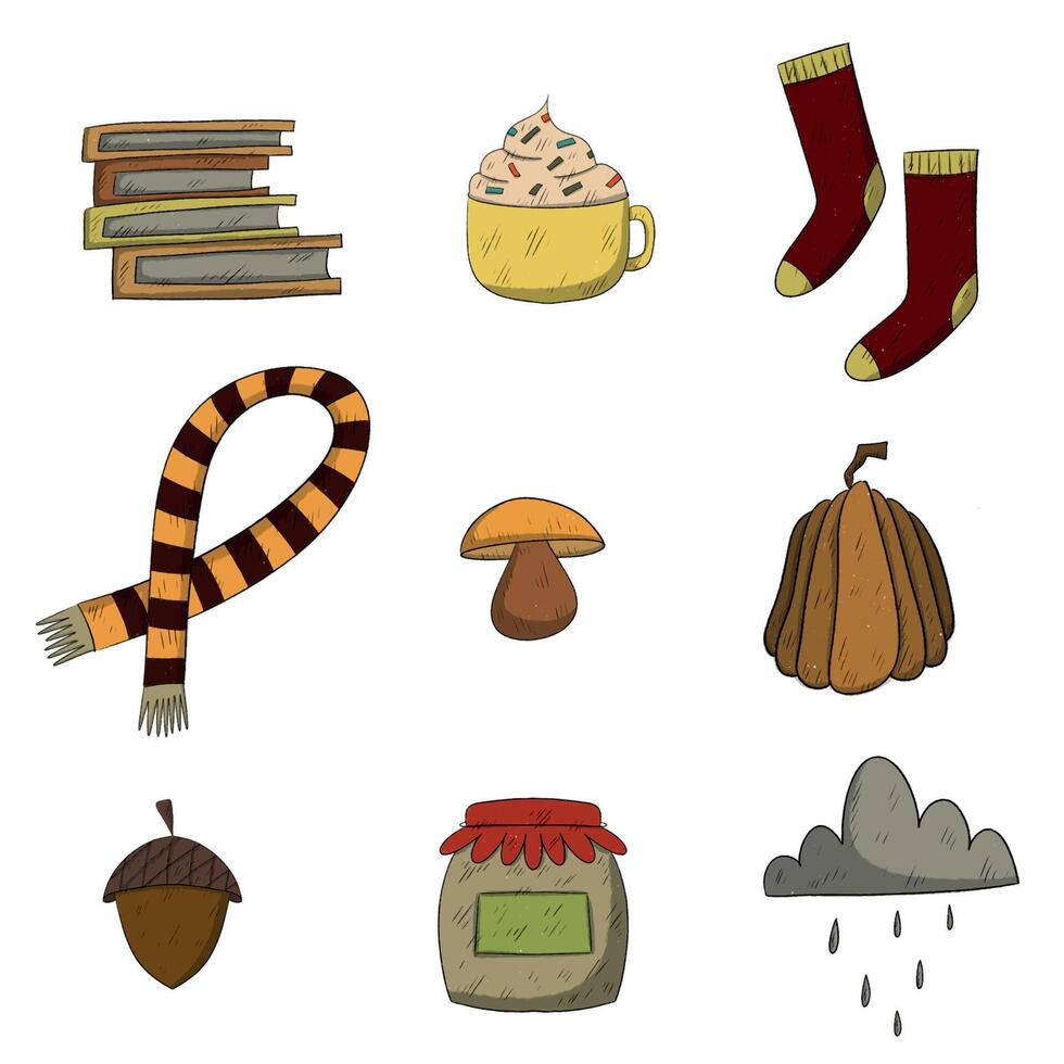Autumn bundle, fall set of elements. cozy september, november, december vector