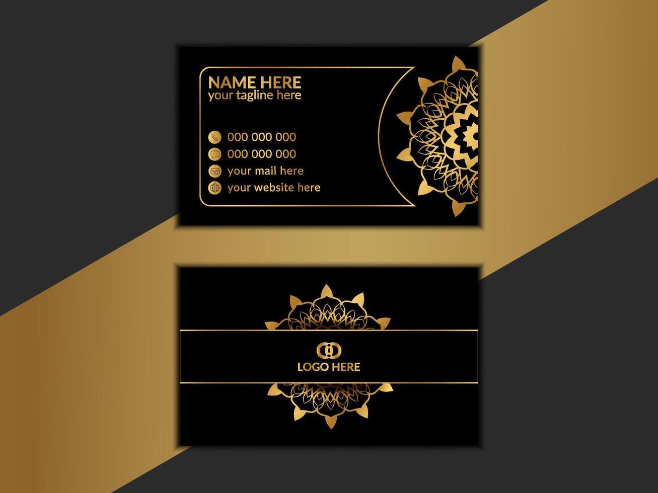 Luxury dark business card, modern gold embossed and debossed effect, Two sided golden design vector