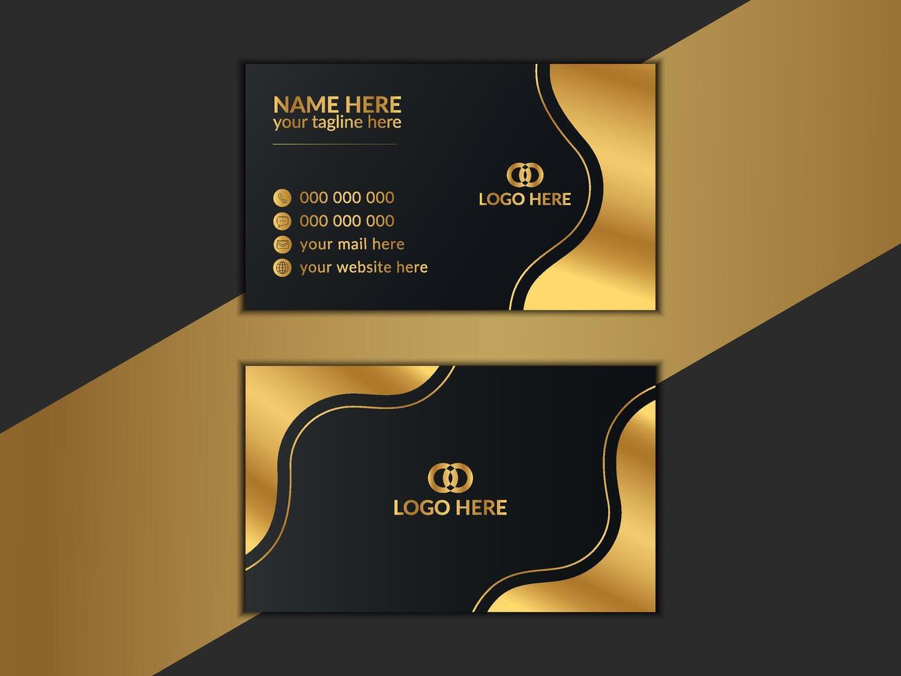 Luxury dark business card mockup with modern Two sided golden design vector