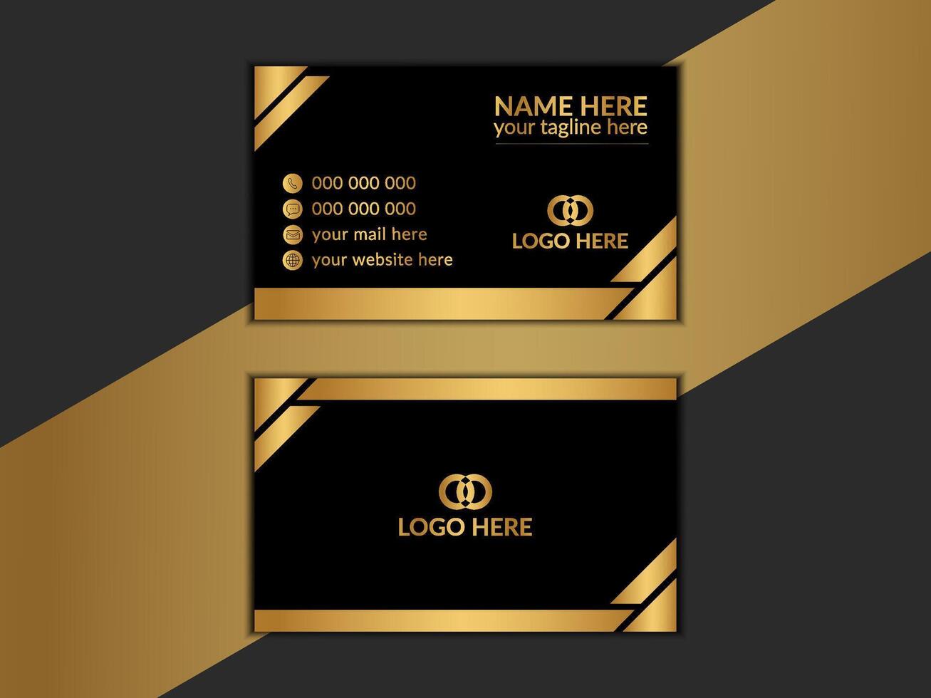Luxury dark business card mockup with modern rint template design. Inspiration from the abstract. Contact card for company. Two sided golden design vector