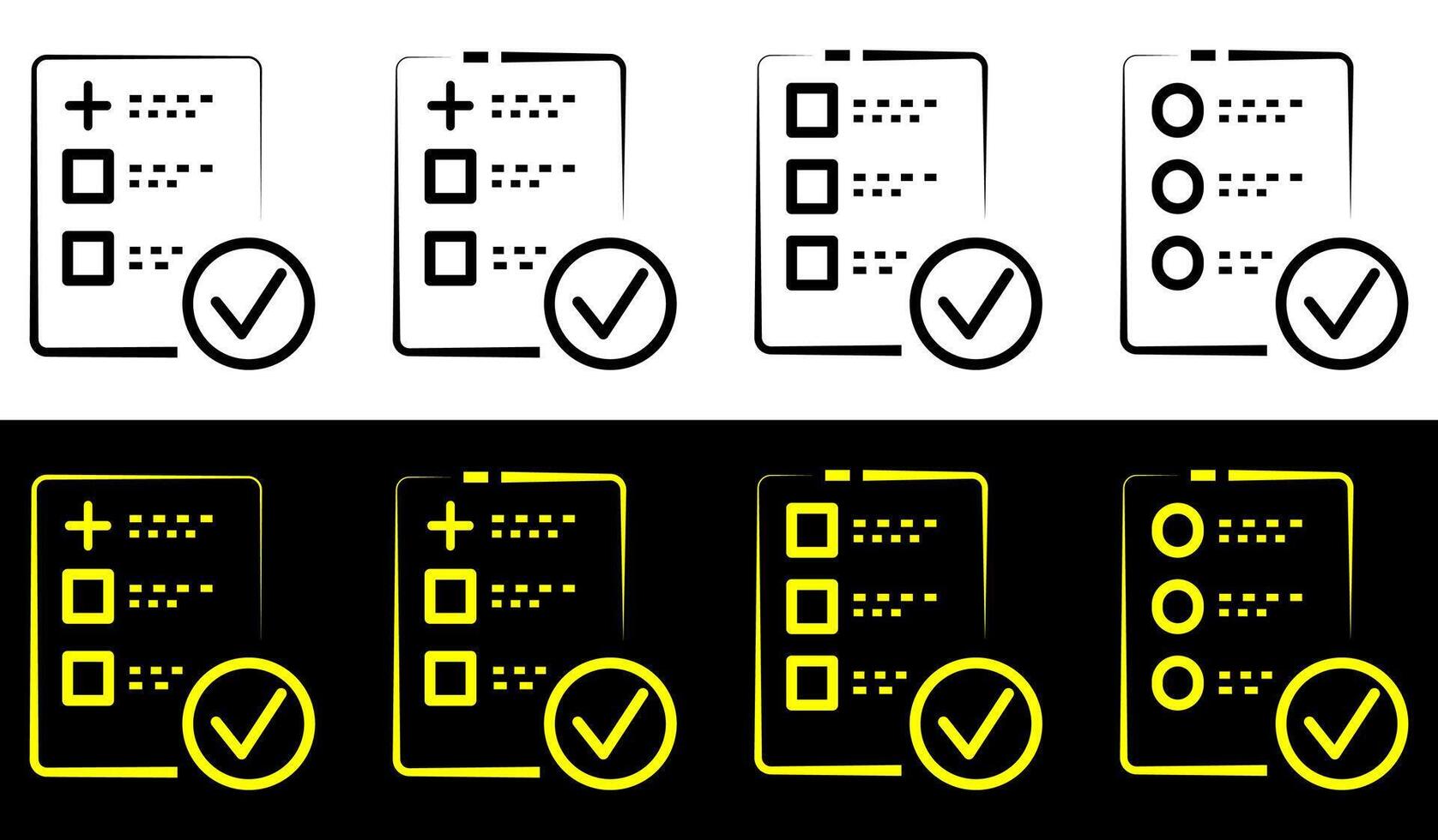 Check mark and result data. Clinical checklist document symbol. vector