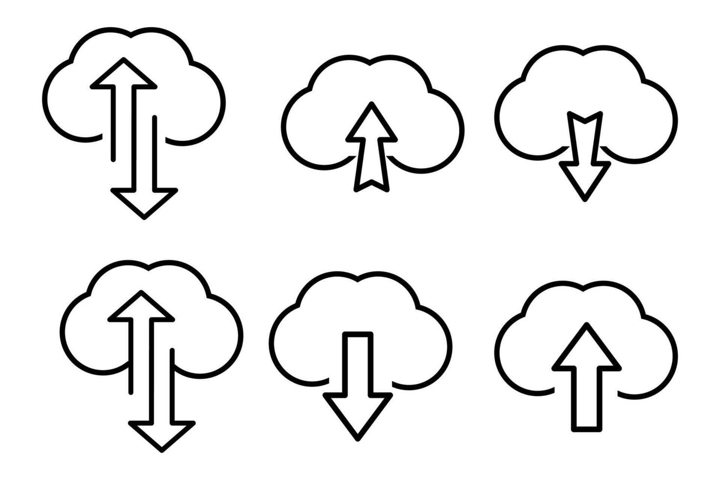 Cloud download and upload icons. Download cloud arrow computing outline sign. vector