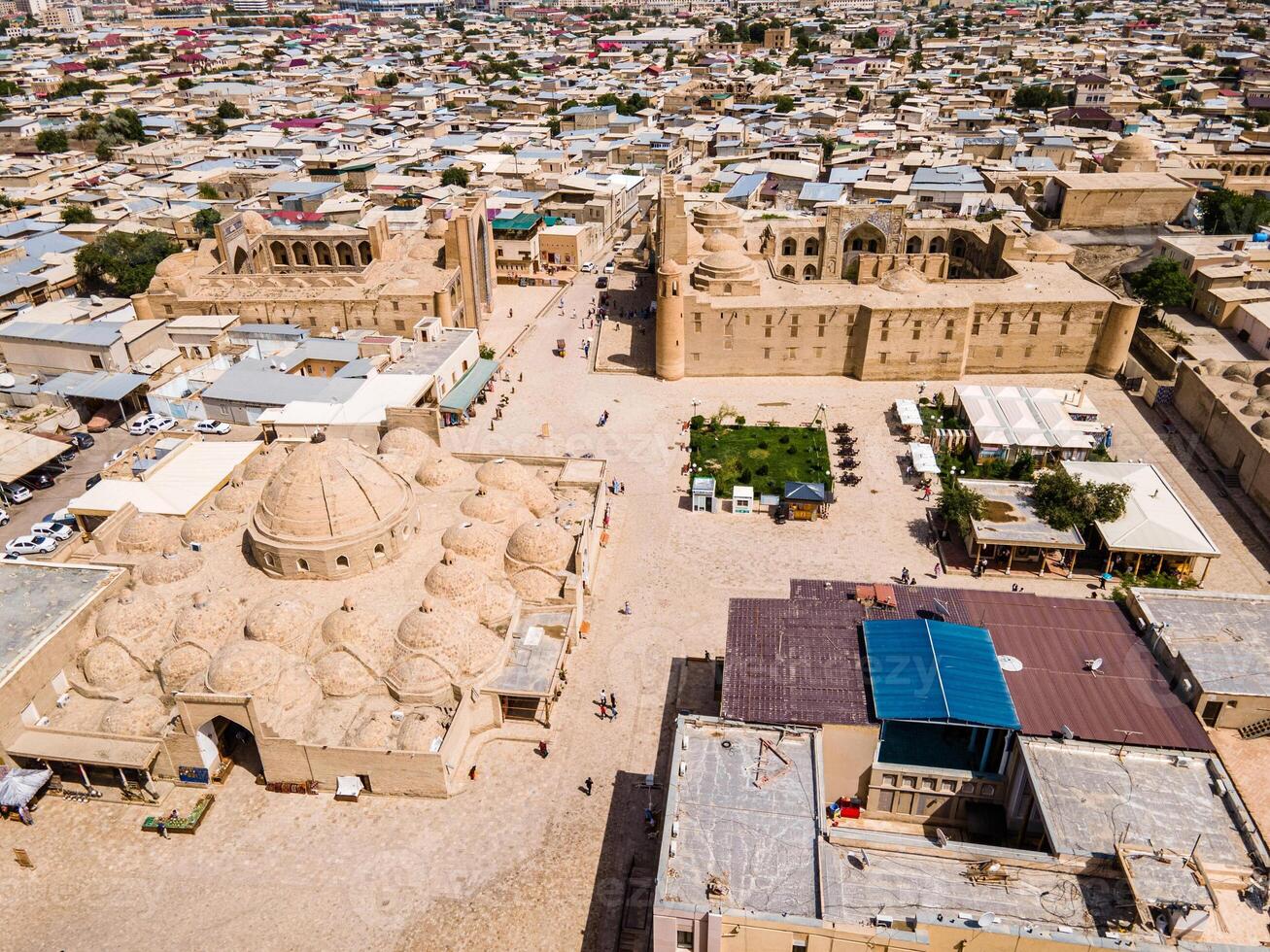 Aerial view of historic center of Bukhara city in Uzbekistan photo