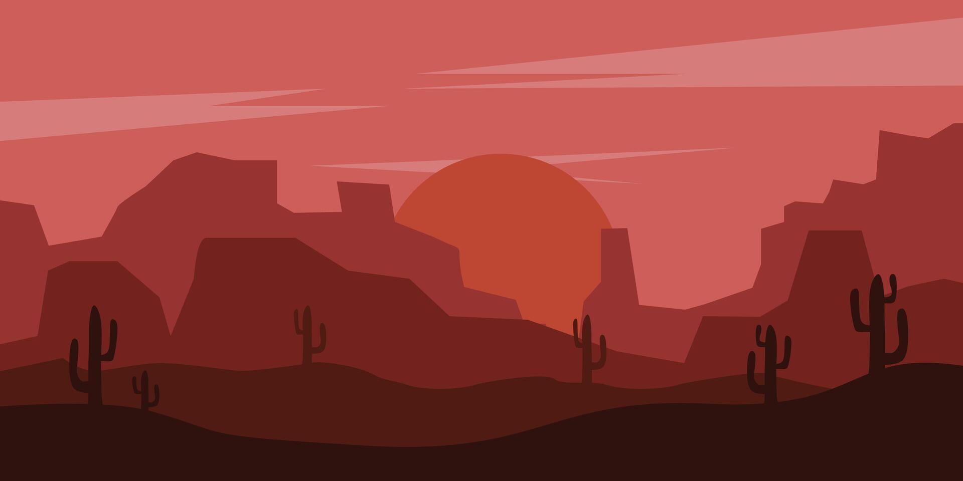 desert poster abstract background with wild cactus scenic landscape, illustration design graphic template vector