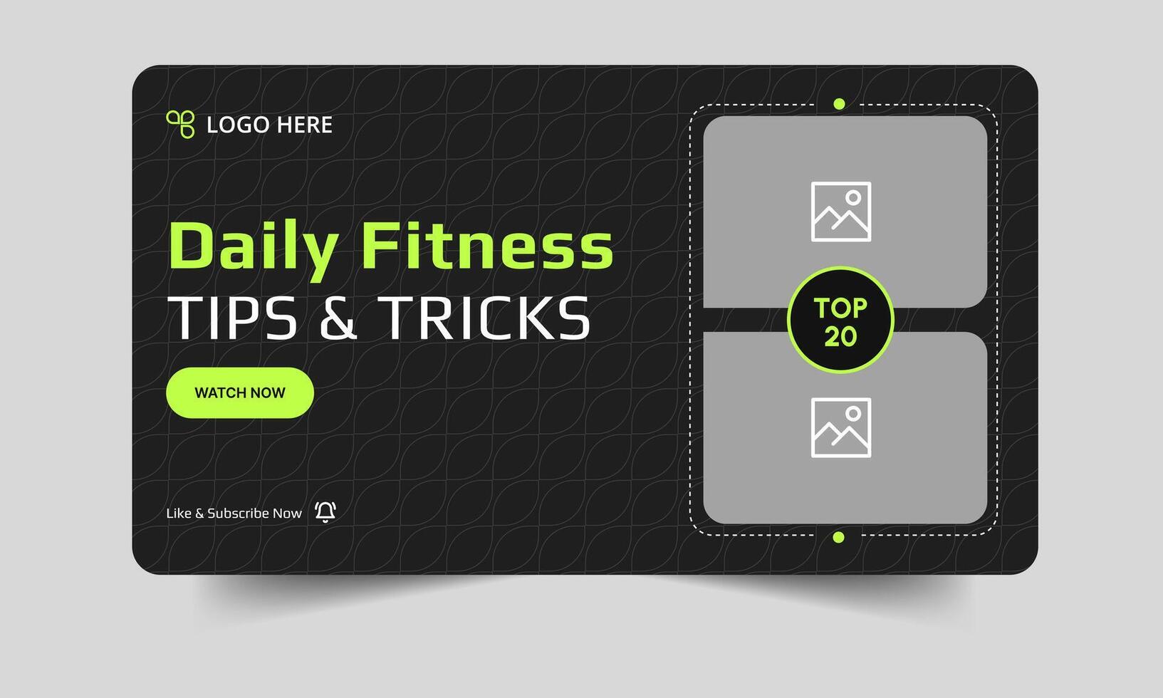 Daily body fitness tips and tricks thumbnail banner design, body fitness tips and techniques cover banner design, editable eps 10 file format vector