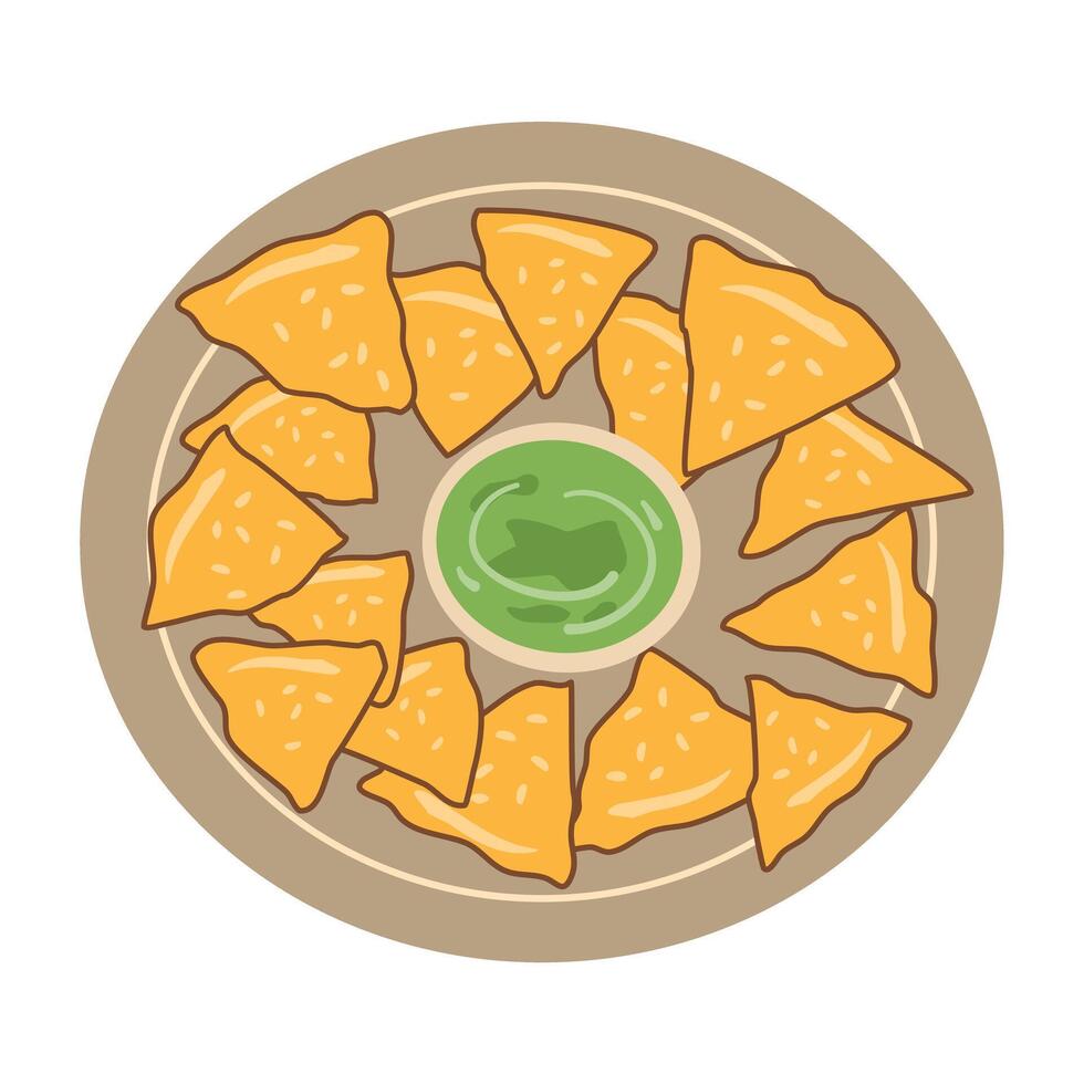 mexican nachos tortilla chips with guacamole vector