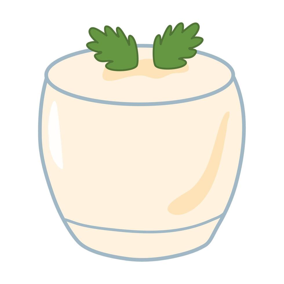 Glass of lassi Indian traditional, milky, fermented drink with mint vector